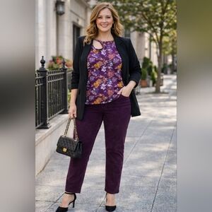 Liz Claiborne Sara Slim Leg Mid Rise Pants – Plum – Size 14